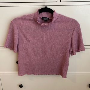 Topshop Pink Crinkle Mock Neck Crop Top Size US 6